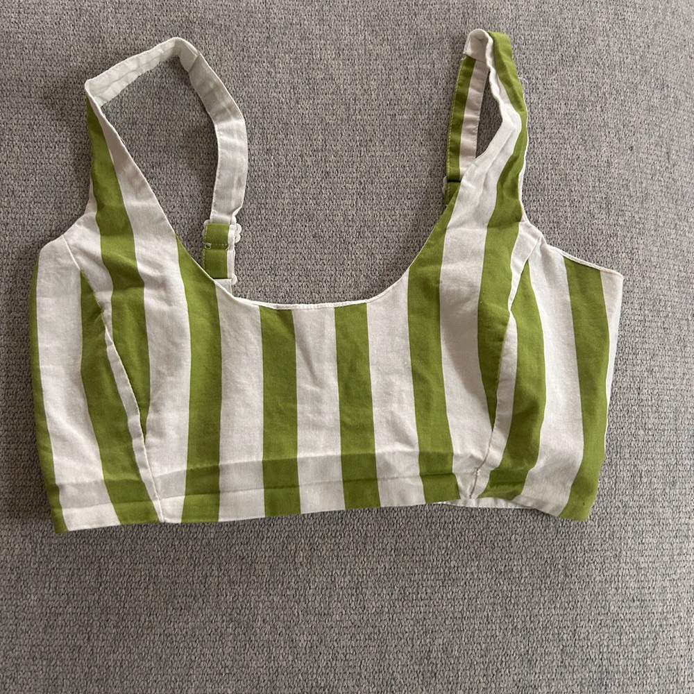Green and White Striped Crop Top